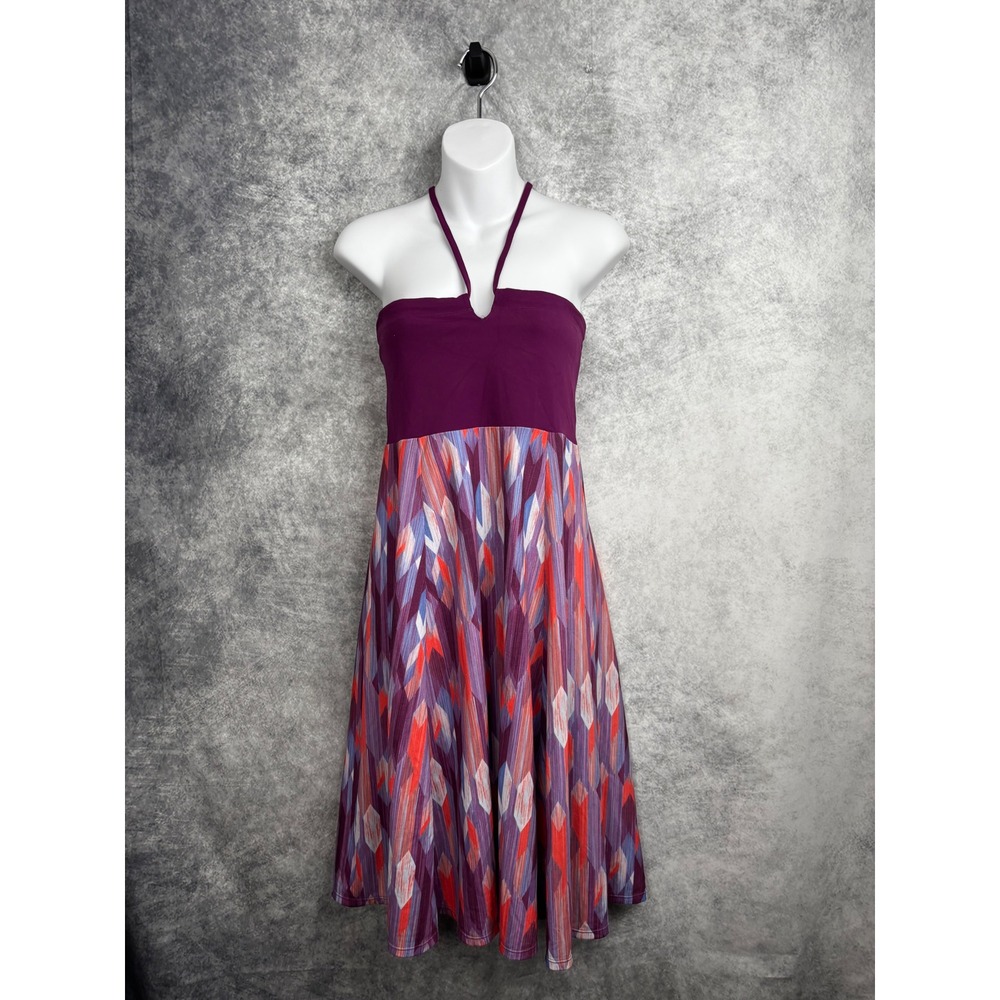 Prana Solana Convertible Purple Halter Bandeau Empire Waist Midi Dress Sz Medium - Picture 3 of 11